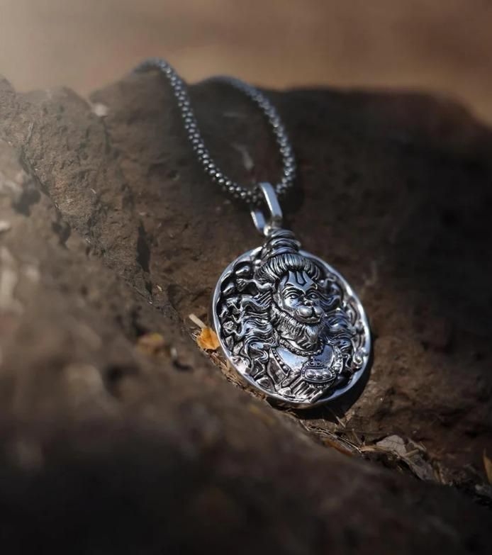 Hanuman Ji Pendant Oxodaised Silver Chain